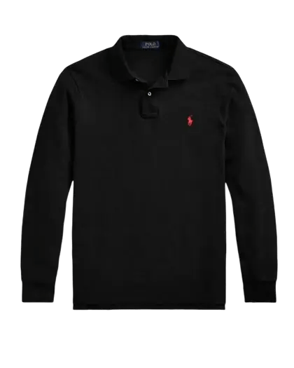 POLO RALPH LAUREN - Polo Manches Longues en Coton Piqué Noir - Lothaire