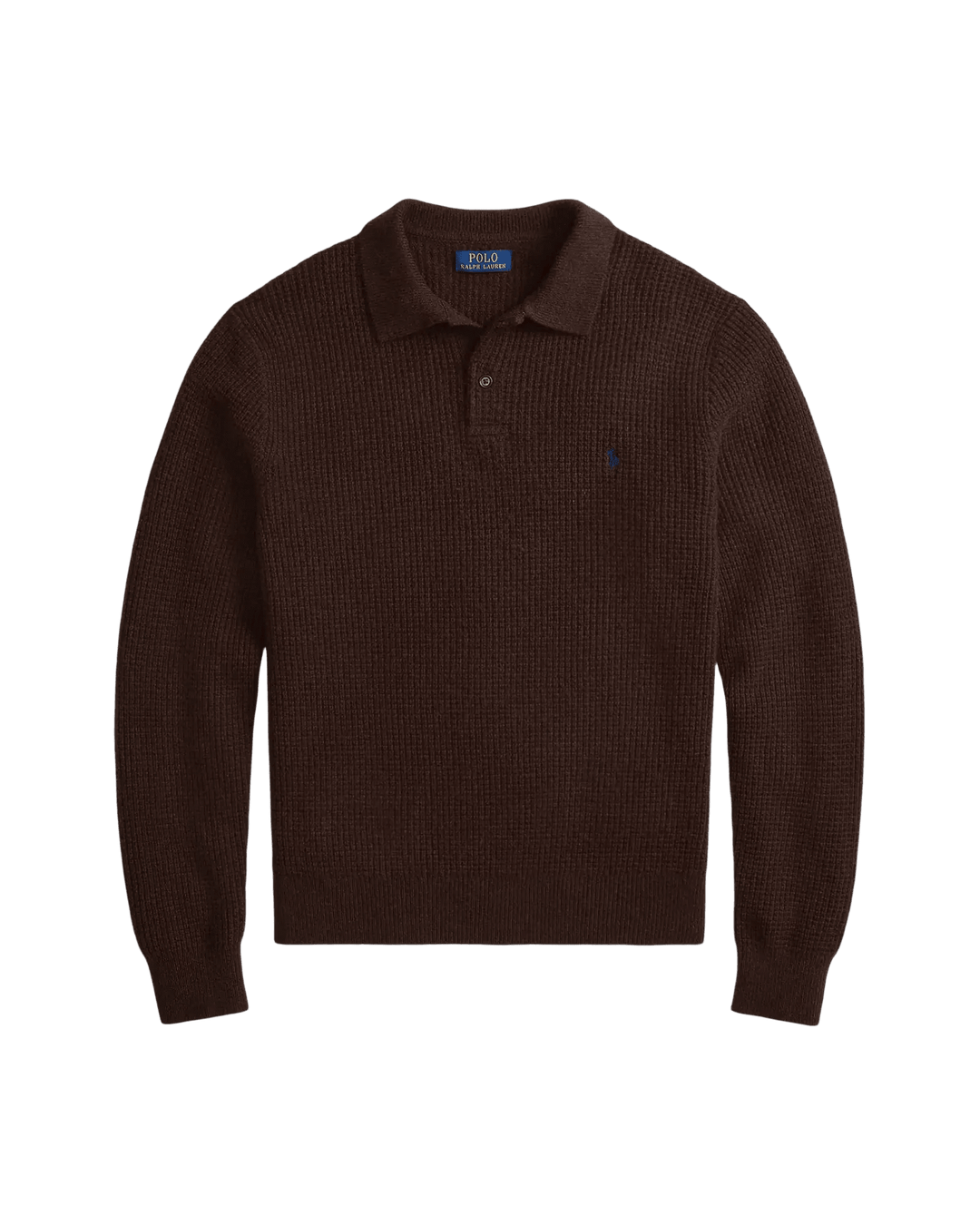 POLO RALPH LAUREN - Pull à col polo texturé en laine et coton Marron cacao - Lothaire