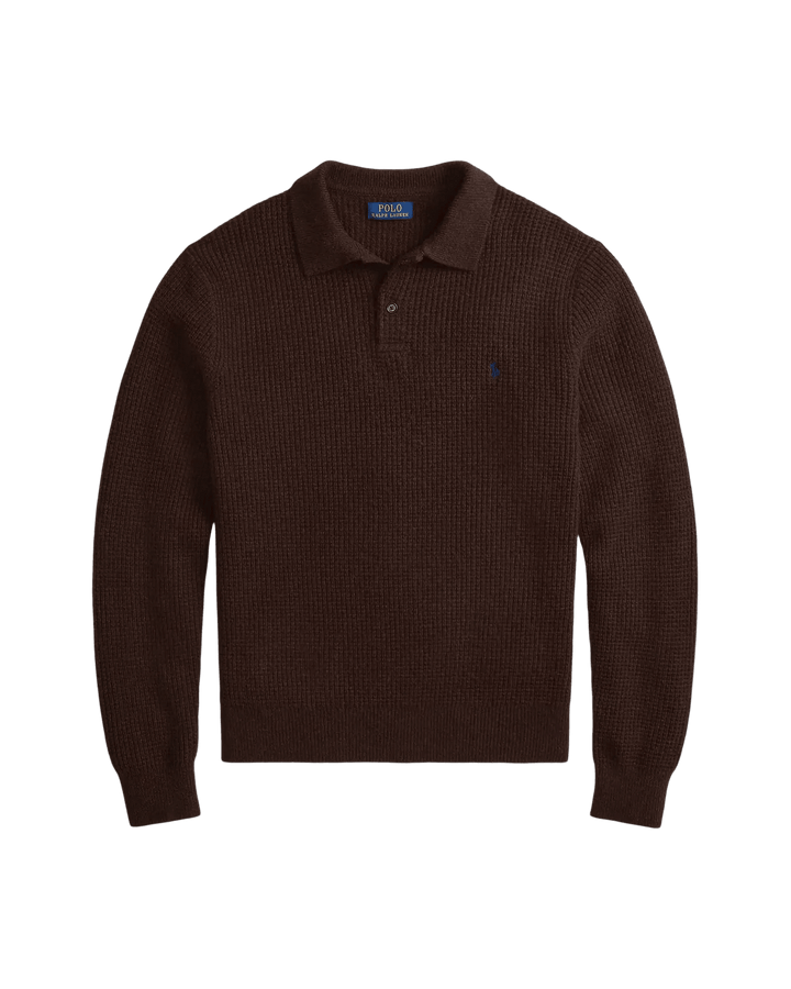 POLO RALPH LAUREN - Pull à col polo texturé en laine et coton Marron cacao - Lothaire