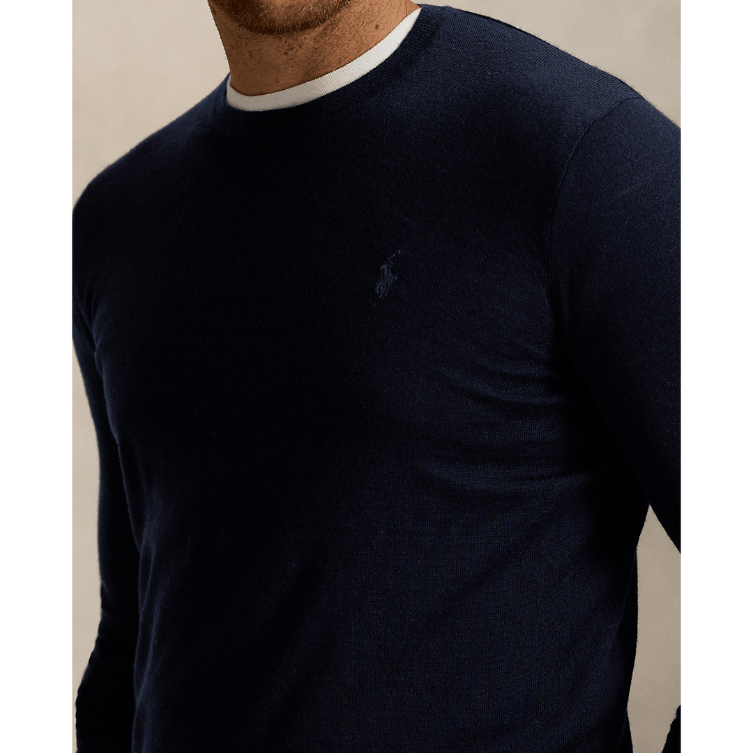 POLO RALPH LAUREN - Pull à col rond en laine lavable Marine chasseur - Lothaire