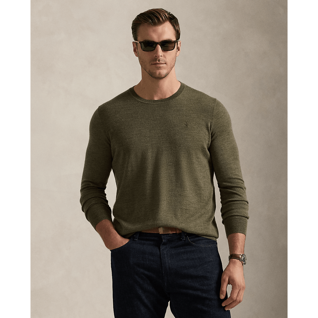 POLO RALPH LAUREN - Pull à col rond en laine lavable Olive cargo chiné - Lothaire