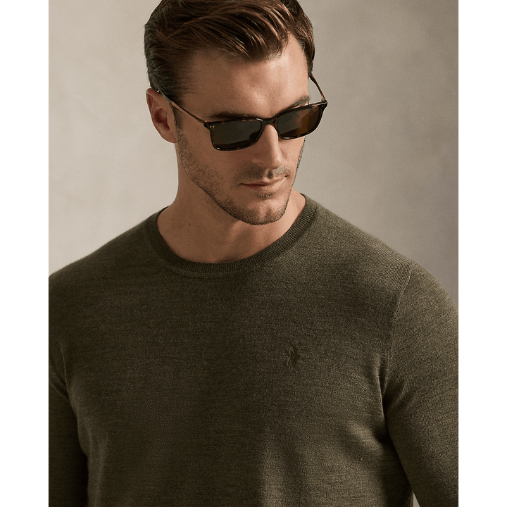 POLO RALPH LAUREN - Pull à col rond en laine lavable Olive cargo chiné - Lothaire