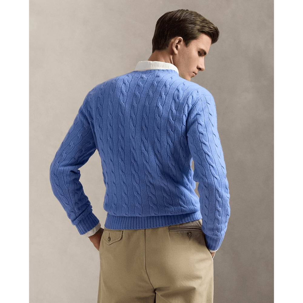 POLO RALPH LAUREN - Pull à torsades en laine et cachemire Bleu Litchfield nouveau - Lothaire