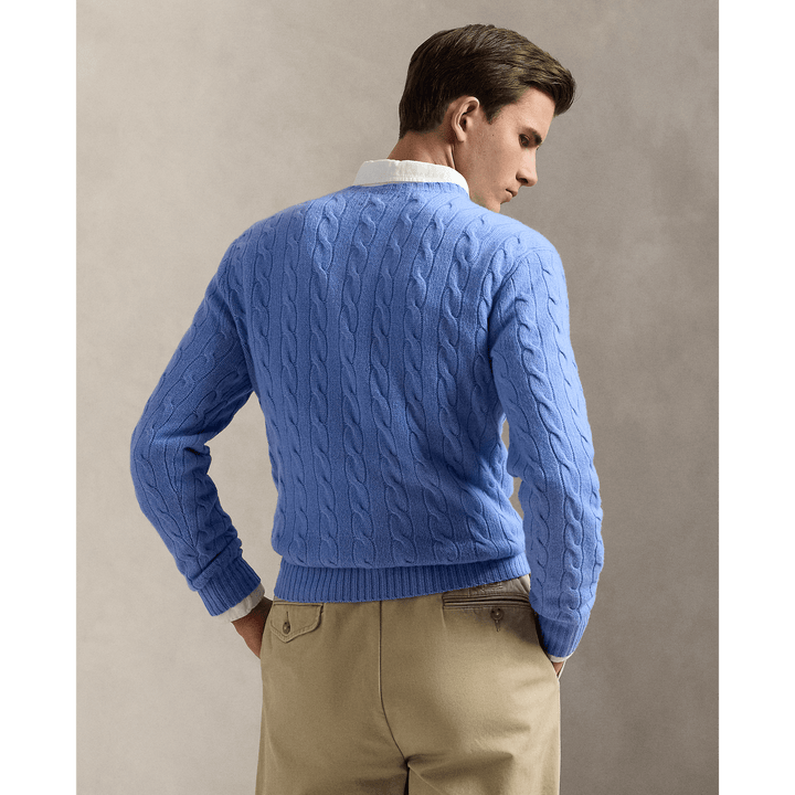 POLO RALPH LAUREN - Pull à torsades en laine et cachemire Bleu Litchfield nouveau - Lothaire