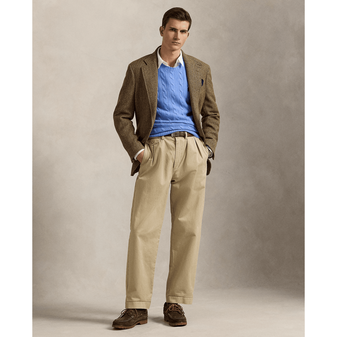 POLO RALPH LAUREN - Pull à torsades en laine et cachemire Bleu Litchfield nouveau - Lothaire