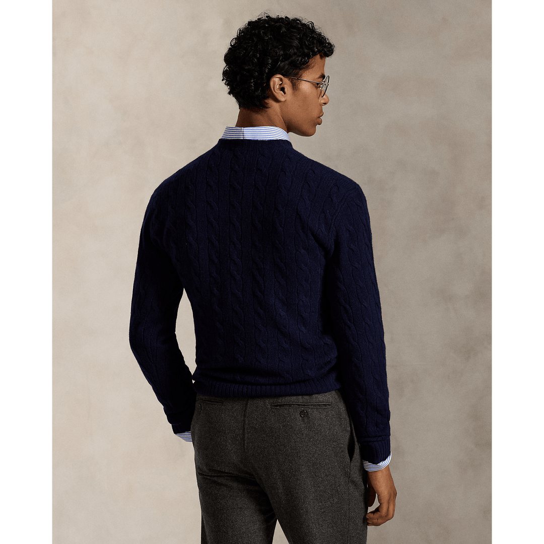POLO RALPH LAUREN - Pull à torsades en laine et cachemire Hunter navy - Lothaire