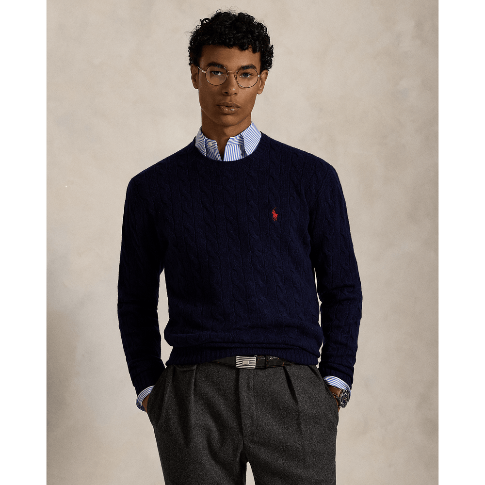 POLO RALPH LAUREN - Pull à torsades en laine et cachemire Hunter navy - Lothaire