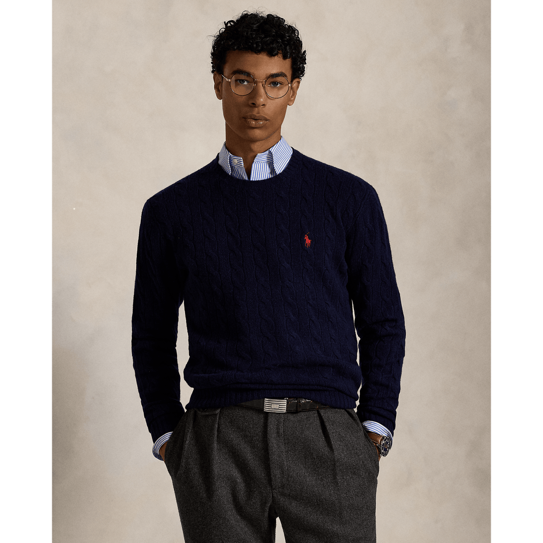 POLO RALPH LAUREN - Pull à torsades en laine et cachemire Hunter navy - Lothaire