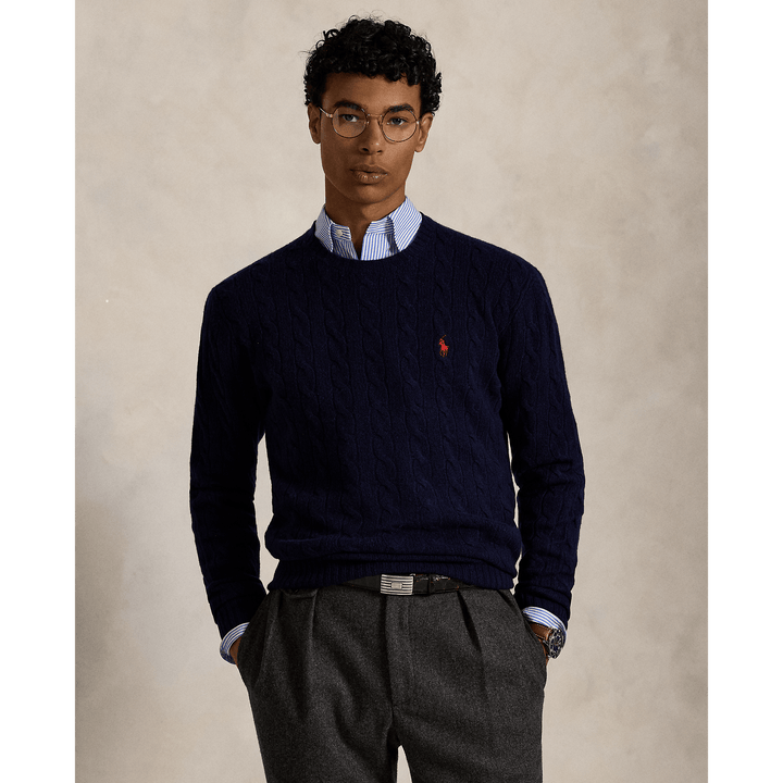 POLO RALPH LAUREN - Pull à torsades en laine et cachemire Hunter navy - Lothaire