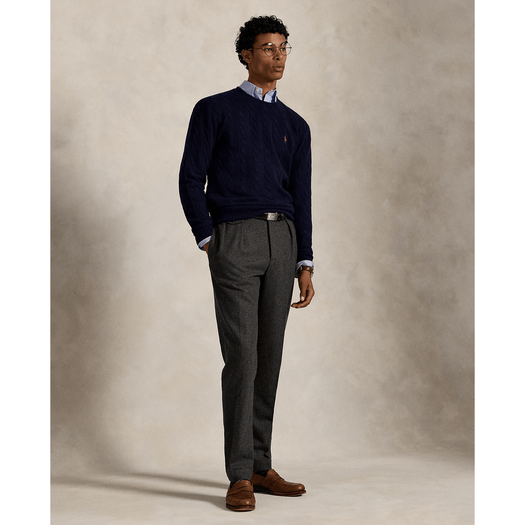 POLO RALPH LAUREN - Pull à torsades en laine et cachemire Hunter navy - Lothaire