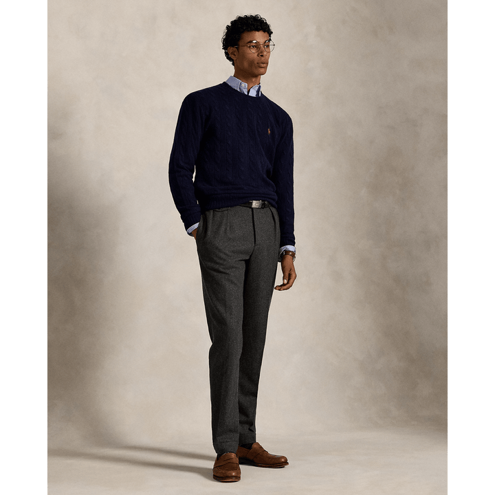 POLO RALPH LAUREN - Pull à torsades en laine et cachemire Hunter navy - Lothaire