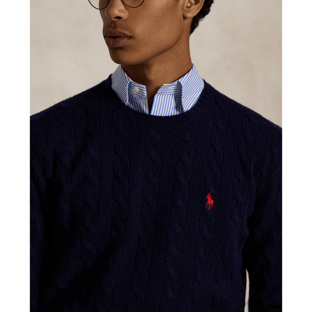 POLO RALPH LAUREN - Pull à torsades en laine et cachemire Hunter navy - Lothaire
