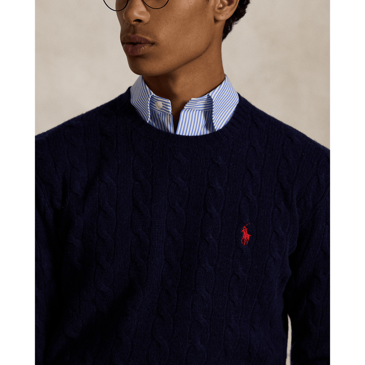 POLO RALPH LAUREN - Pull à torsades en laine et cachemire Hunter navy - Lothaire