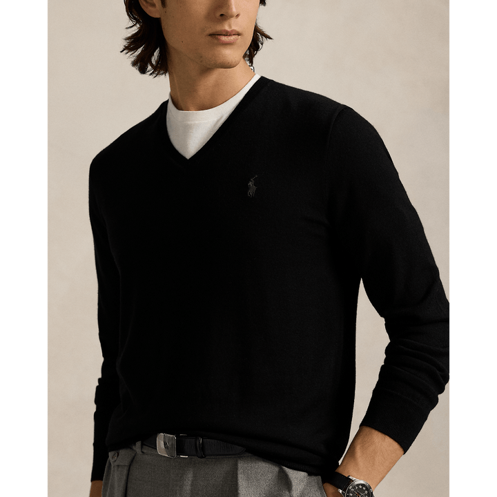 POLO RALPH LAUREN - Pull col en V en laine lavable Slim Fit polo black - Lothaire