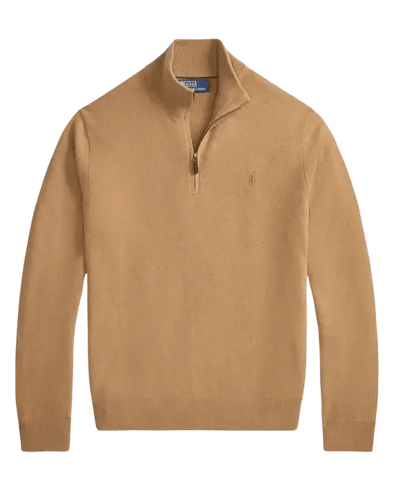 POLO RALPH LAUREN - Pull col montant zippé en laine mérinos Beige chiné - Lothaire