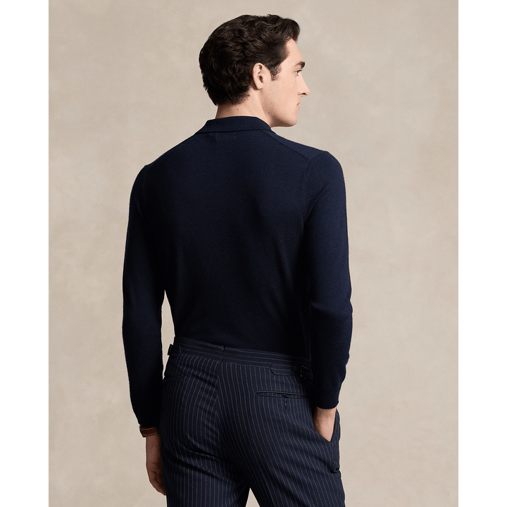 POLO RALPH LAUREN - Pull col polo en laine marine chasseur - Lothaire