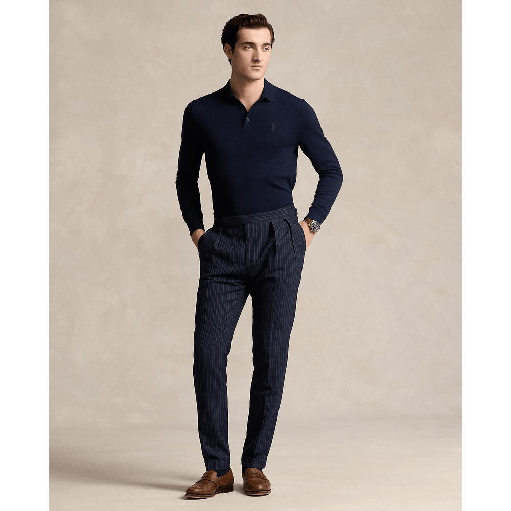 POLO RALPH LAUREN - Pull col polo en laine marine chasseur - Lothaire
