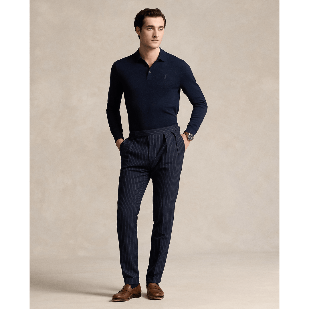 POLO RALPH LAUREN - Pull col polo en laine marine chasseur - Lothaire