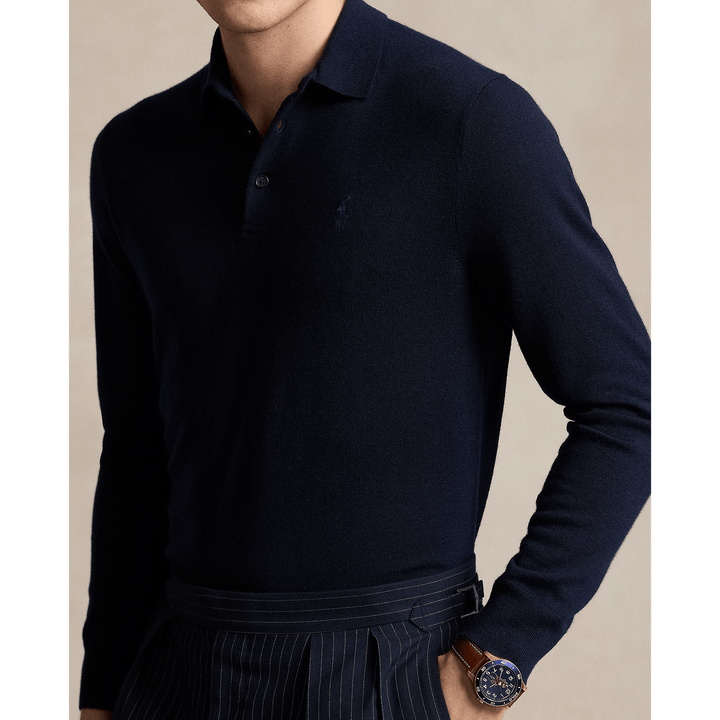 POLO RALPH LAUREN - Pull col polo en laine marine chasseur - Lothaire