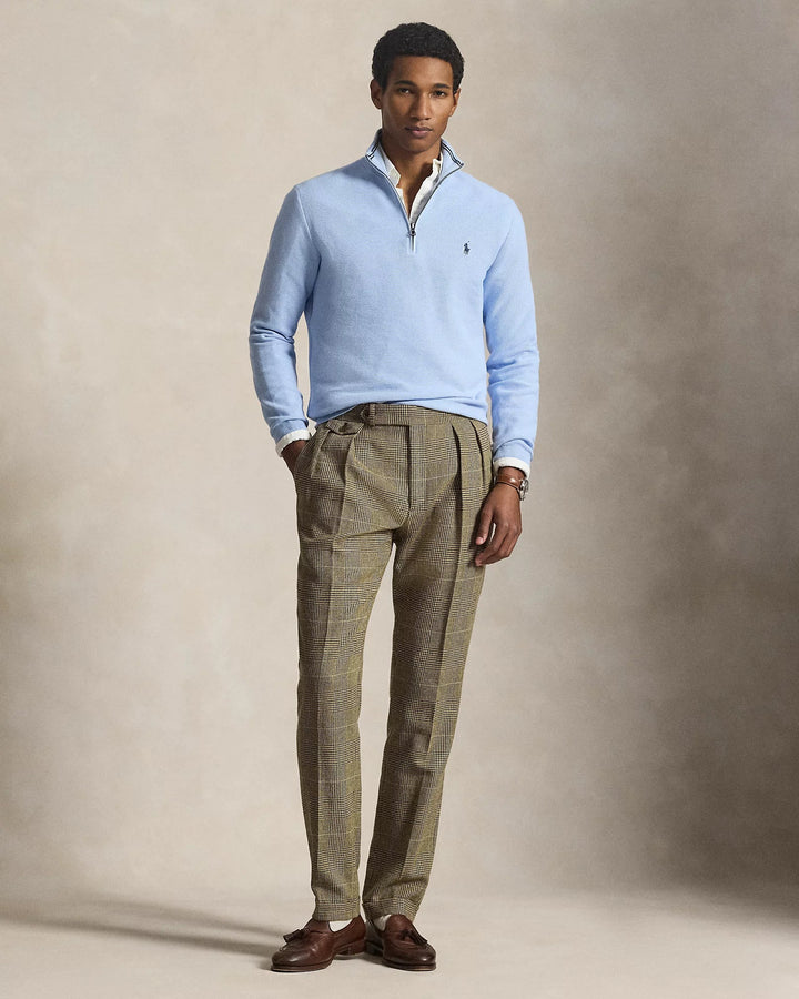 POLO RALPH LAUREN - Pull demi - zippé en coton piqué Bleu clair - Lothaire