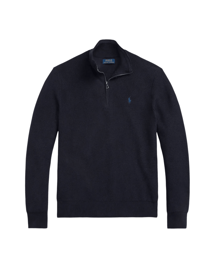 POLO RALPH LAUREN - Pull demi - zippé en coton piqué Bleu marine chiné - Lothaire