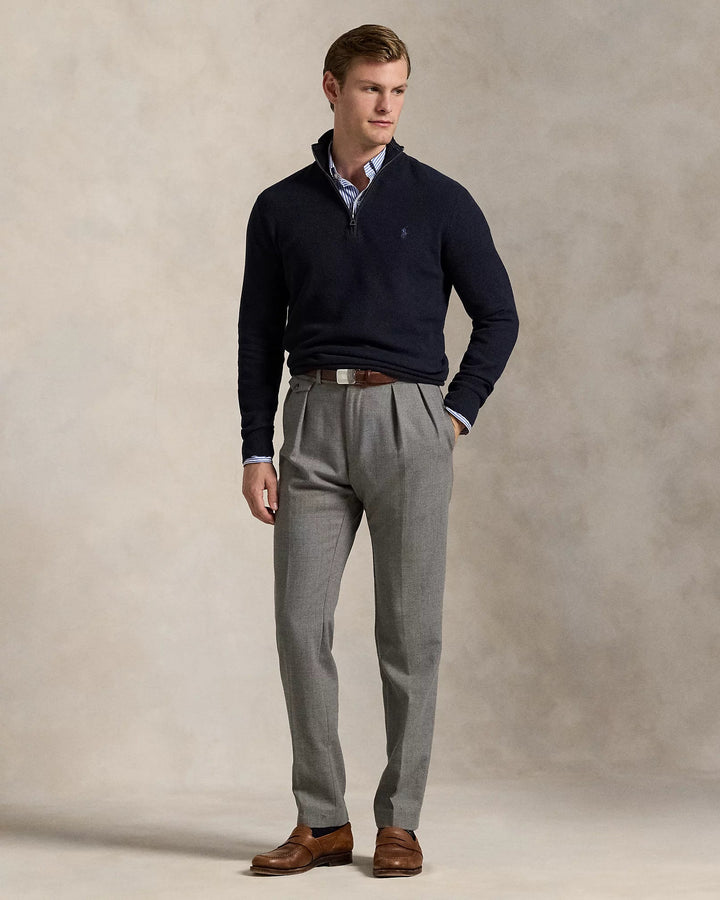 POLO RALPH LAUREN - Pull demi - zippé en coton piqué Bleu marine chiné - Lothaire