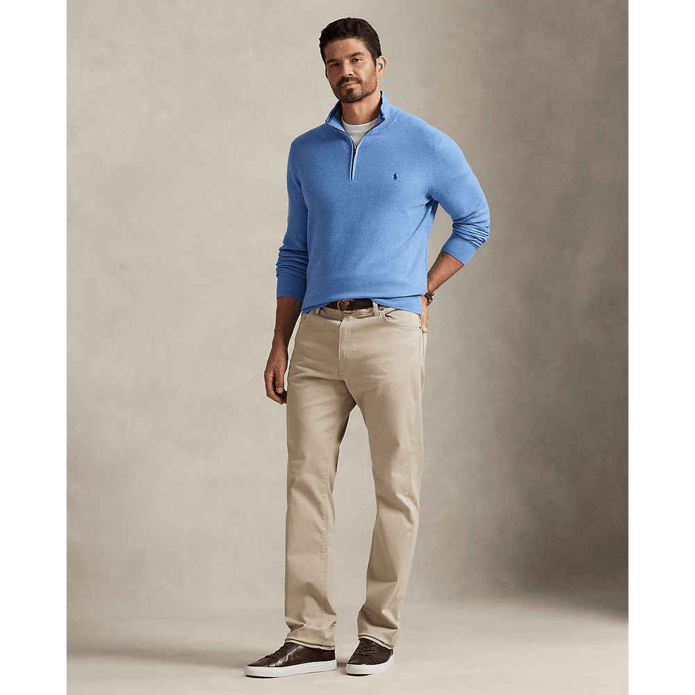 POLO RALPH LAUREN - Pull demi - zippé en coton piqué Bleu royal tendre chiné - Lothaire