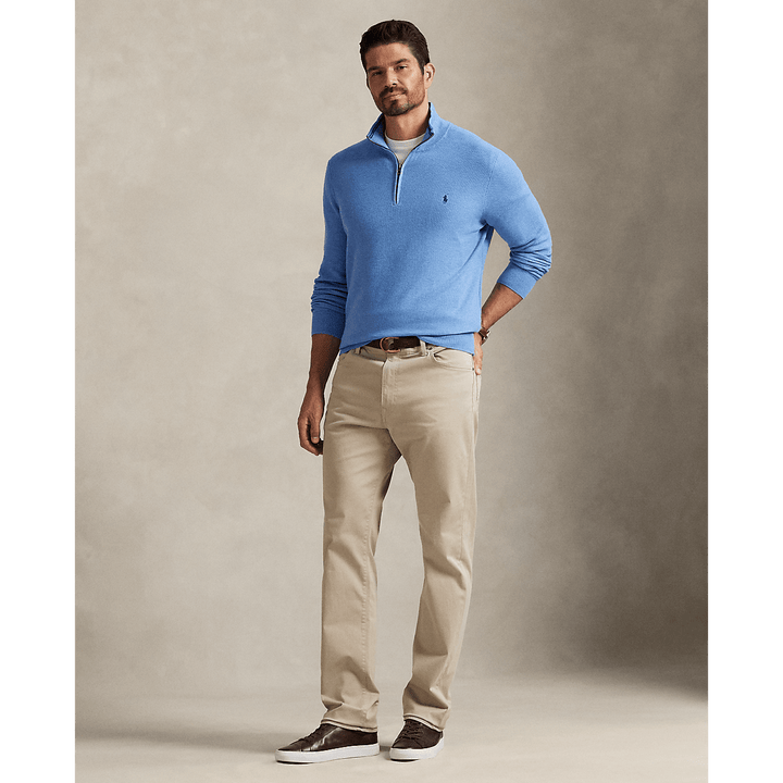 POLO RALPH LAUREN - Pull demi - zippé en coton piqué Bleu royal tendre chiné - Lothaire