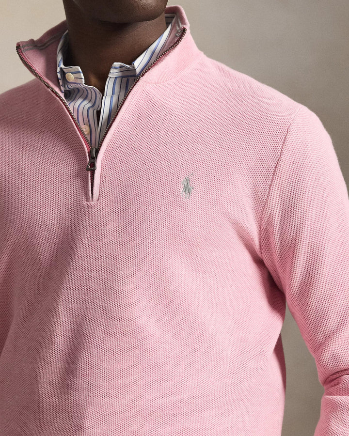 POLO RALPH LAUREN - Pull demi - zippé en coton piqué Rose clair - Lothaire