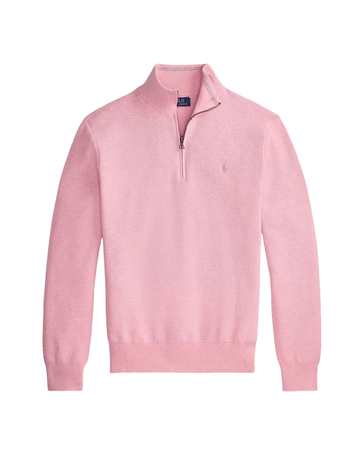 POLO RALPH LAUREN - Pull demi - zippé en coton piqué Rose clair - Lothaire