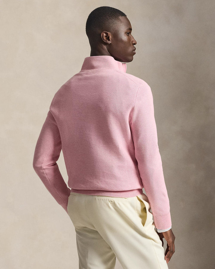 POLO RALPH LAUREN - Pull demi - zippé en coton piqué Rose clair - Lothaire