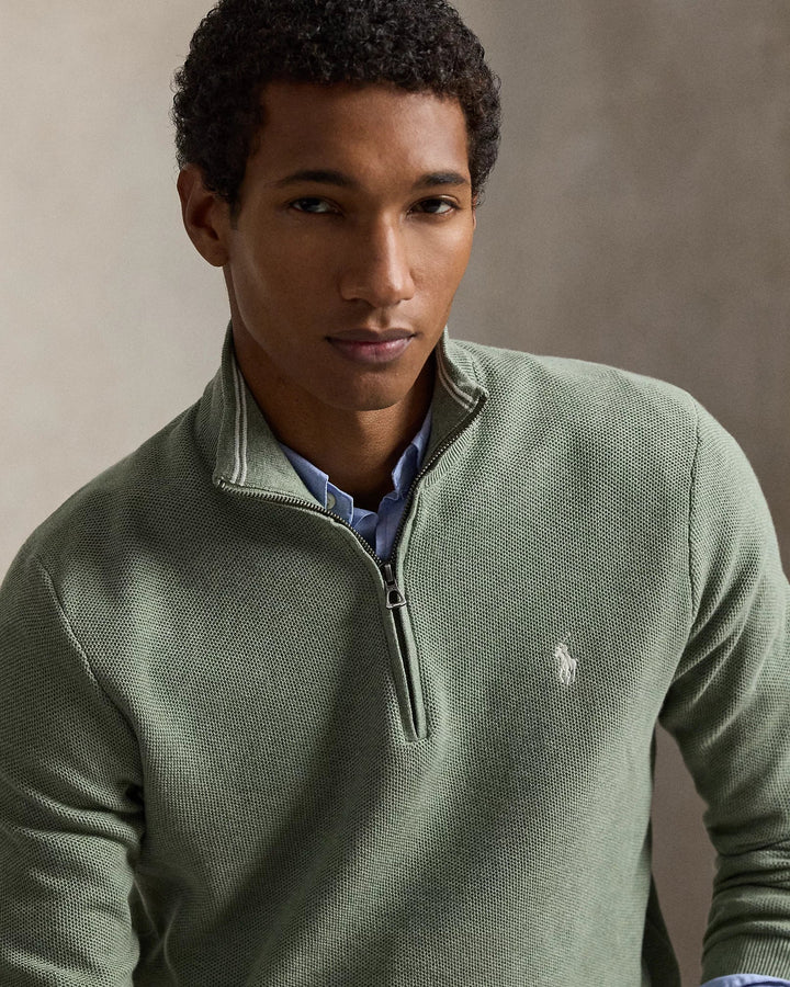 POLO RALPH LAUREN - Pull demi - zippé en coton piqué Vert sauge - Lothaire