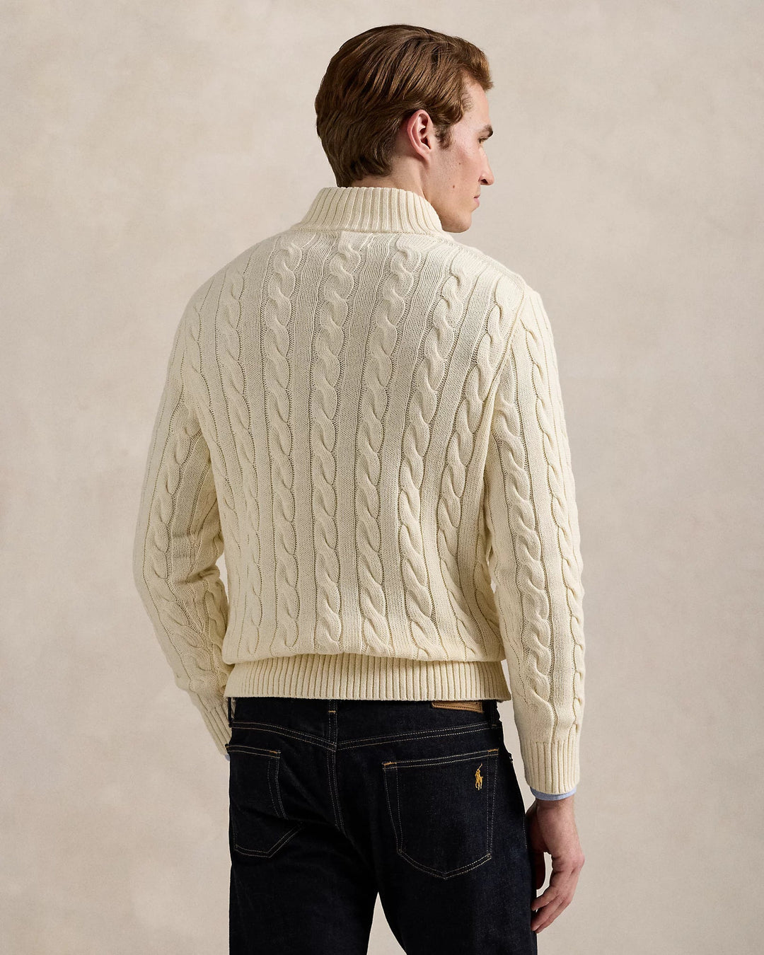 POLO RALPH LAUREN - Pull demi - zippé en coton torsadé Beige chiné - Lothaire