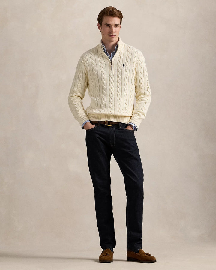 POLO RALPH LAUREN - Pull demi - zippé en coton torsadé Beige chiné - Lothaire