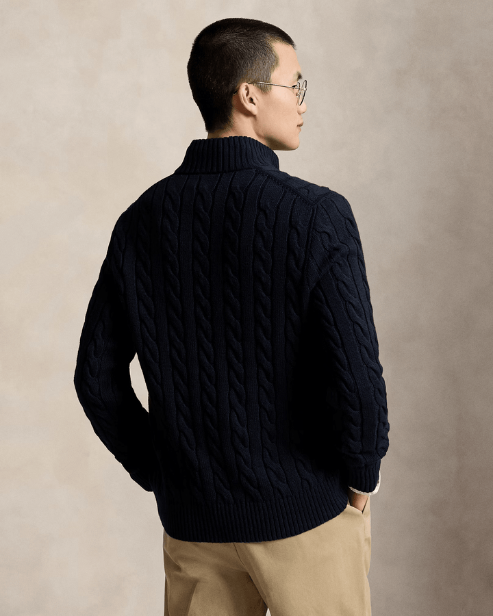 POLO RALPH LAUREN - Pull demi-zippé en coton torsadé Bleu marine - Lothaire