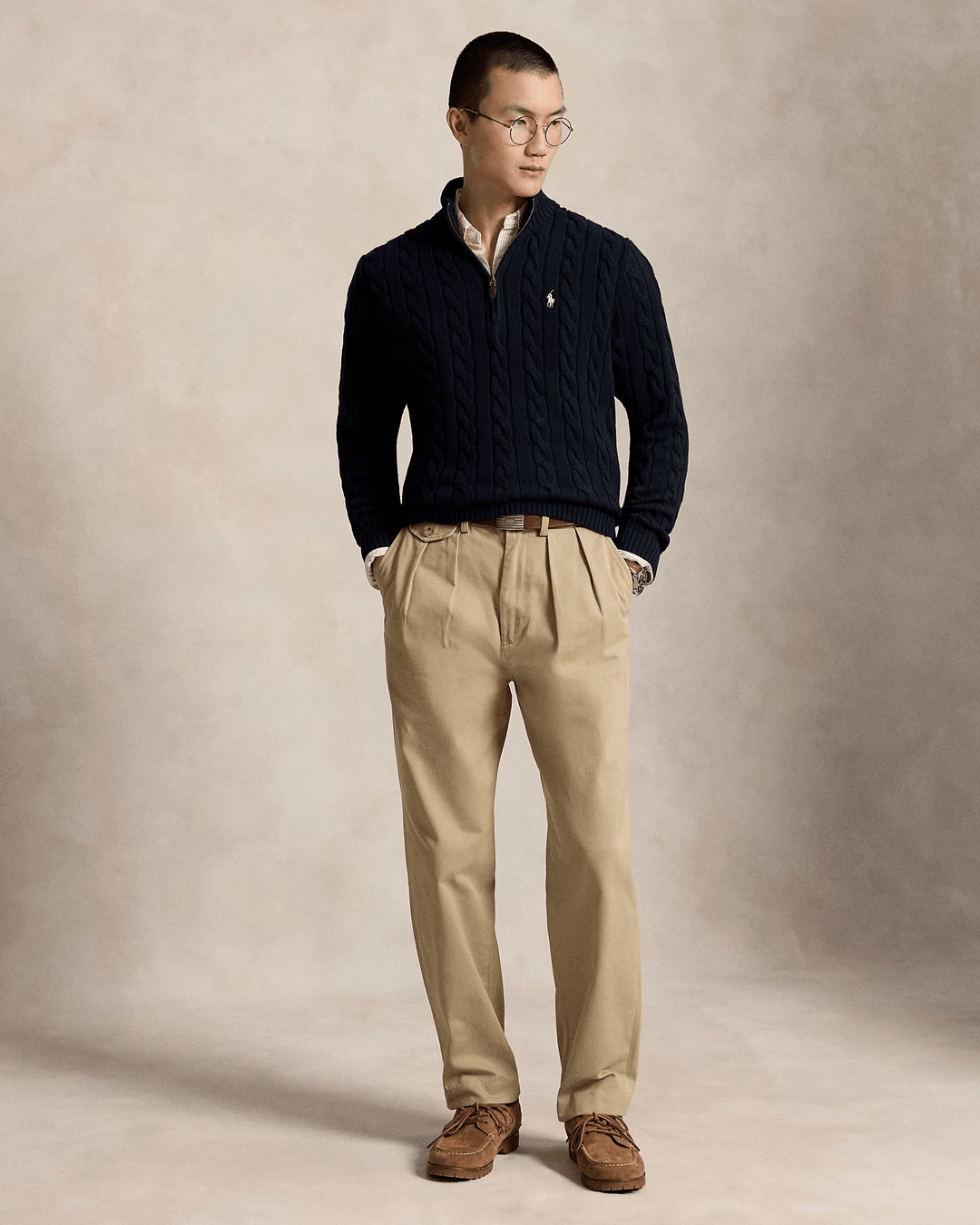 POLO RALPH LAUREN - Pull demi-zippé en coton torsadé Bleu marine - Lothaire