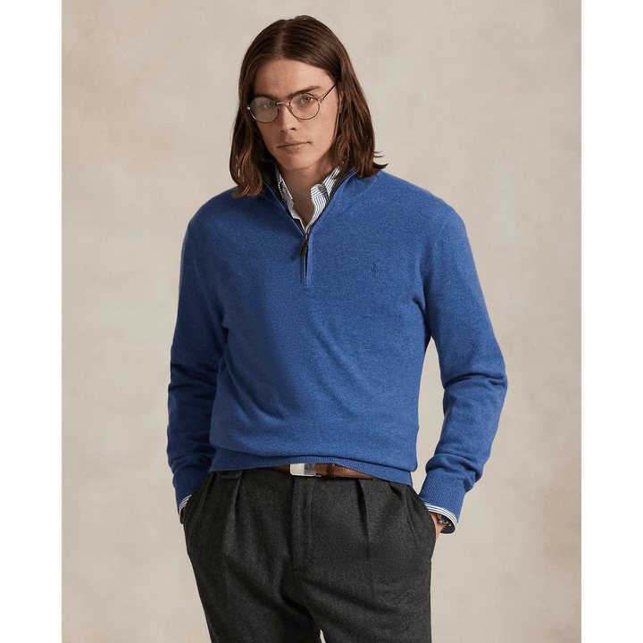 POLO RALPH LAUREN - Pull demi - zippé en laine Bleu piscine naturelle - Lothaire
