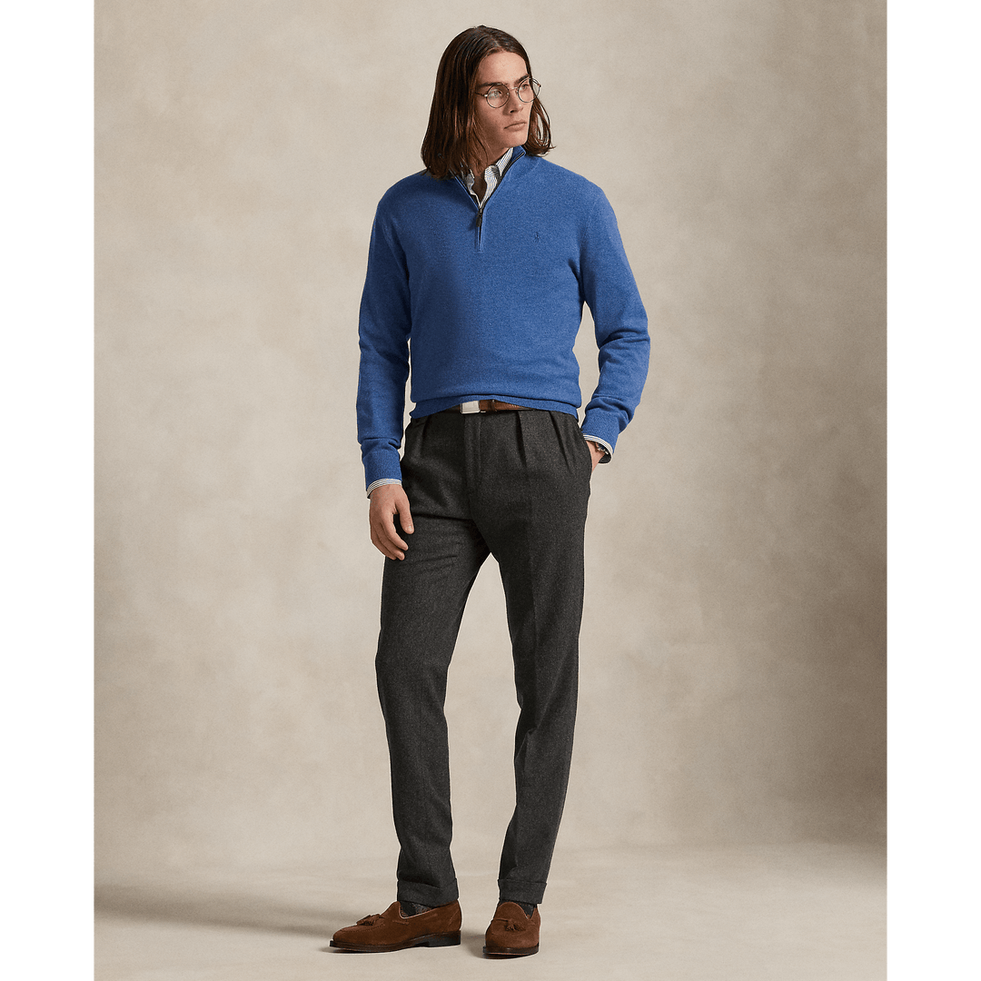 POLO RALPH LAUREN - Pull demi - zippé en laine Bleu piscine naturelle - Lothaire