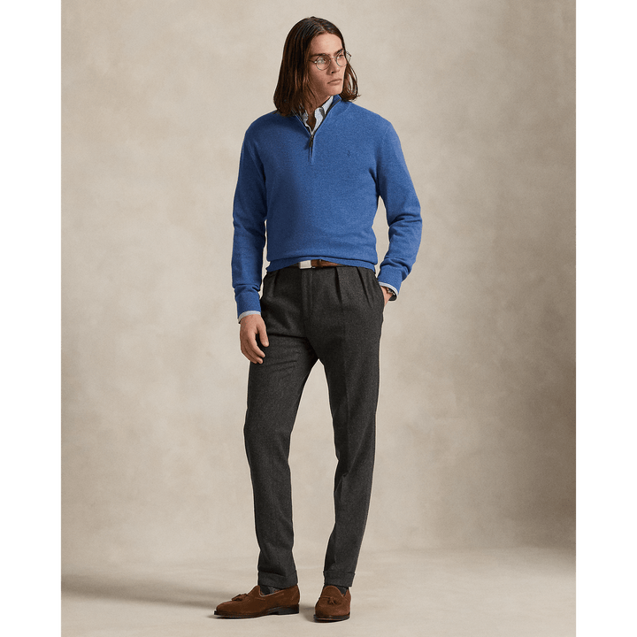 POLO RALPH LAUREN - Pull demi - zippé en laine Bleu piscine naturelle - Lothaire