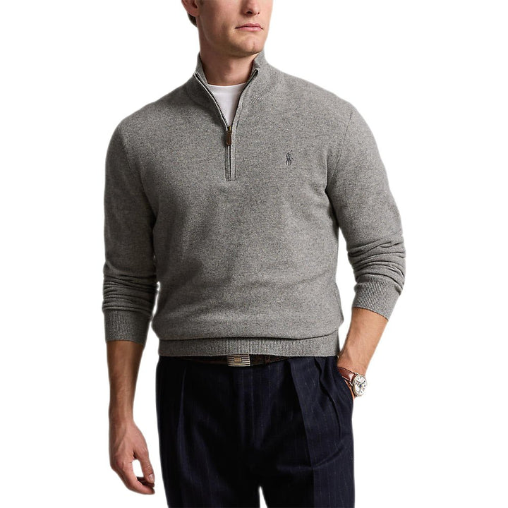 Polo Ralph Lauren - Pull demi - zippé en laine gris beige - Lothaire