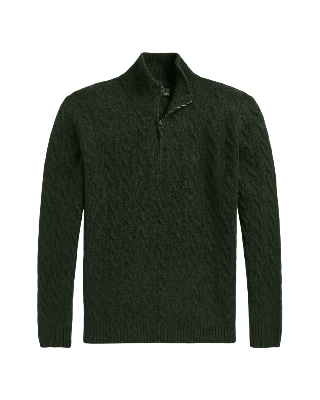 POLO RALPH LAUREN - Pull demi-zippé torsadé en laine et cachemire Vert sapin chiné - Lothaire