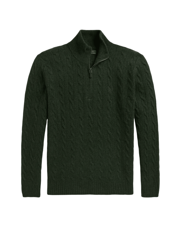 POLO RALPH LAUREN - Pull demi-zippé torsadé en laine et cachemire Vert sapin chiné - Lothaire