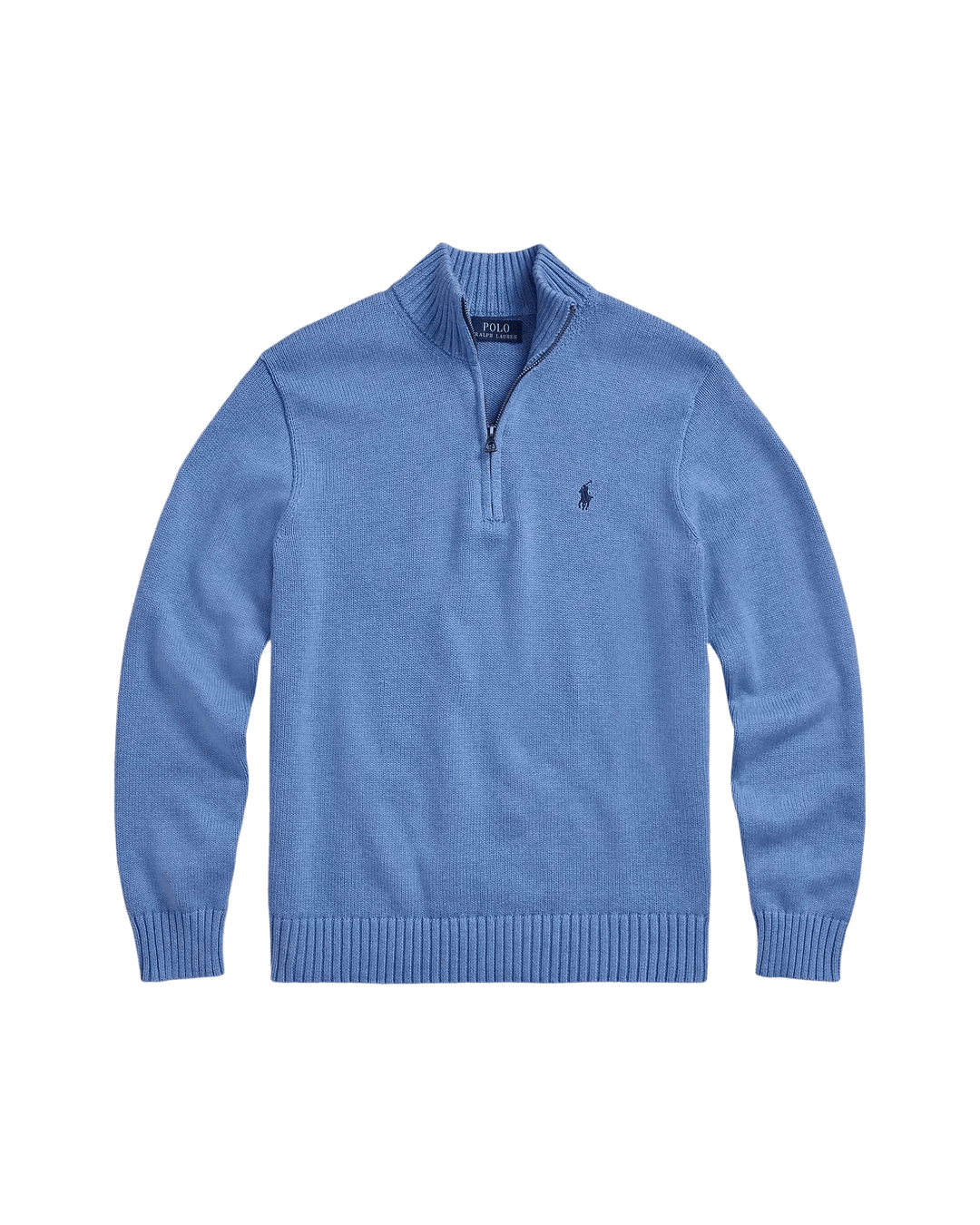 POLO RALPH LAUREN - Pull en coton demi - zippé à col cheminée Bleu Royal Chiné - Lothaire