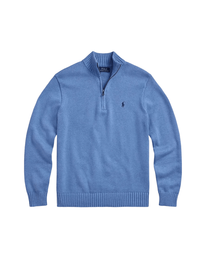 POLO RALPH LAUREN - Pull en coton demi - zippé à col cheminée Bleu Royal Chiné - Lothaire