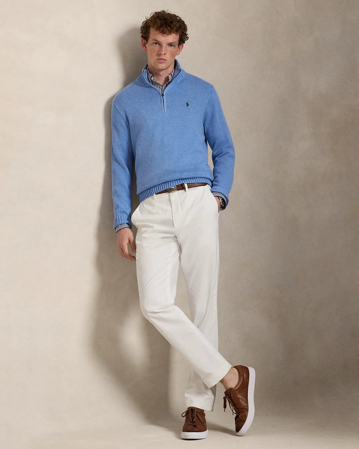 POLO RALPH LAUREN - Pull en coton demi - zippé à col cheminée Bleu Royal Chiné - Lothaire