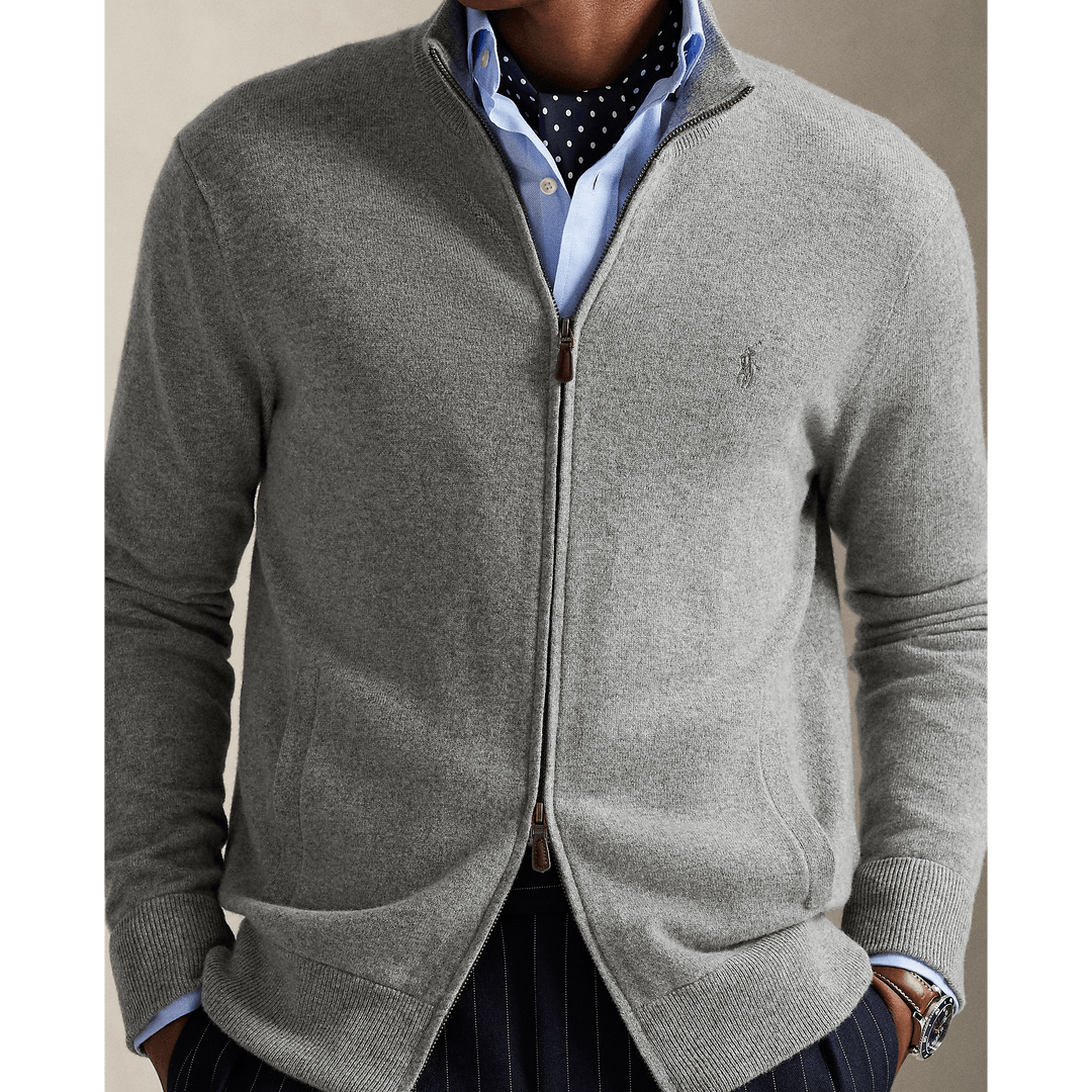 POLO RALPH LAUREN - Pull entièrement zippé en laine Gris faon chiné - Lothaire