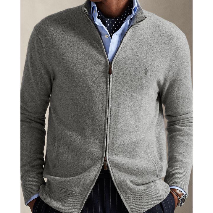 POLO RALPH LAUREN - Pull entièrement zippé en laine Gris faon chiné - Lothaire