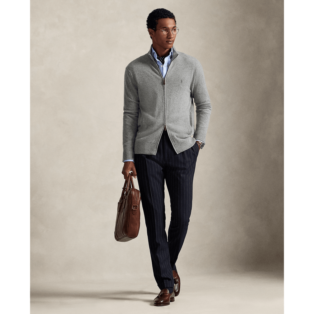 POLO RALPH LAUREN - Pull entièrement zippé en laine Gris faon chiné - Lothaire
