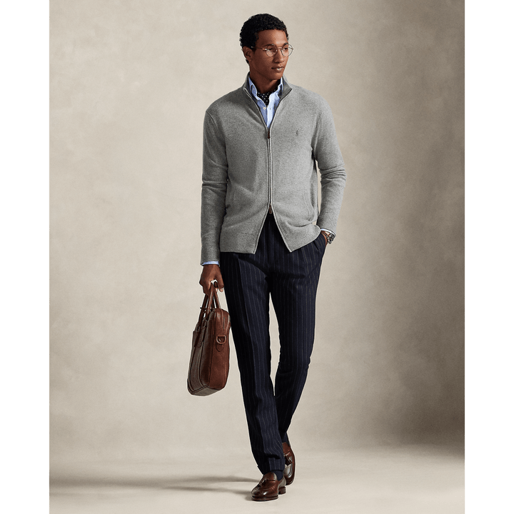 POLO RALPH LAUREN - Pull entièrement zippé en laine Gris faon chiné - Lothaire