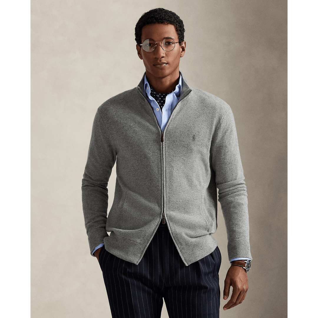 POLO RALPH LAUREN - Pull entièrement zippé en laine Gris faon chiné - Lothaire
